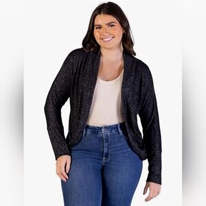 Long bolero with curved hem and open front for women.